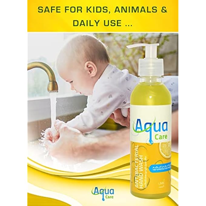 Aqua Care ANTI BACTERIA LIQUID HAND WASH LIME EXTRACT, EFFECTIVE GERM PROTECT SKIN HAND SOAP, MOISTURIZING & SOOTHING CLEAN WITH FRESH LEMON SCENT, ESSENTIAL OILS & PARABEN FREE, 240ML - Image 4